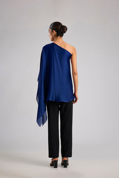Satin Chiffon One-Shoulder Top