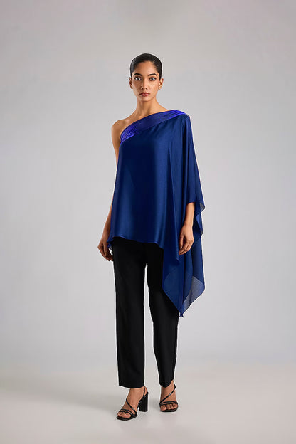 Satin Chiffon One-Shoulder Top