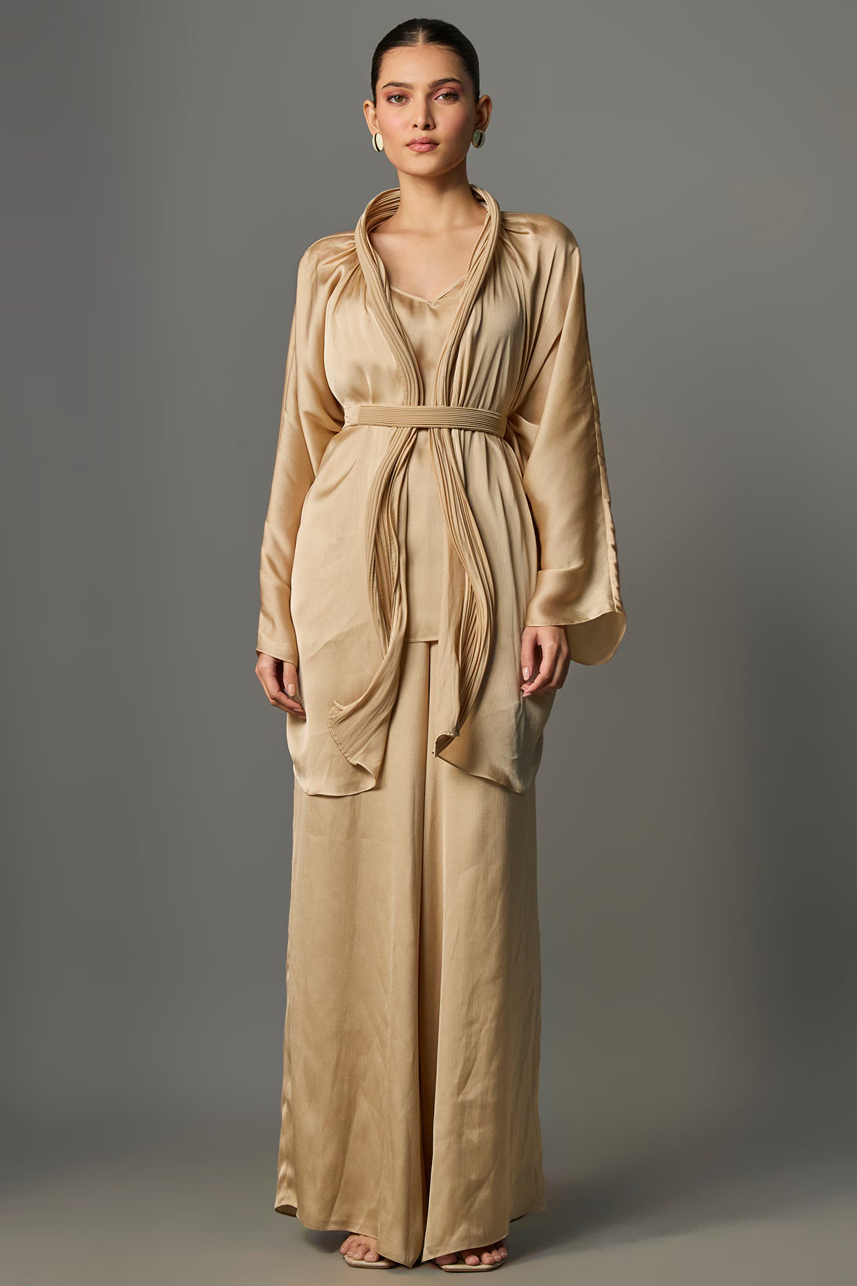 Gold Micro-Pleated Satin Chiffon Cape