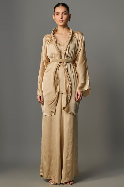 Gold Micro-Pleated Satin Chiffon Cape