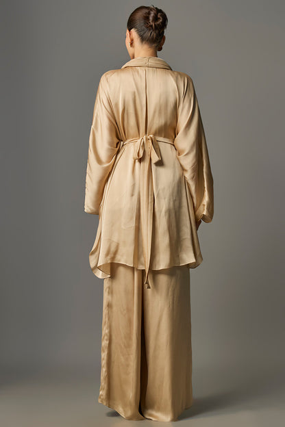 Gold Micro-Pleated Satin Chiffon Cape