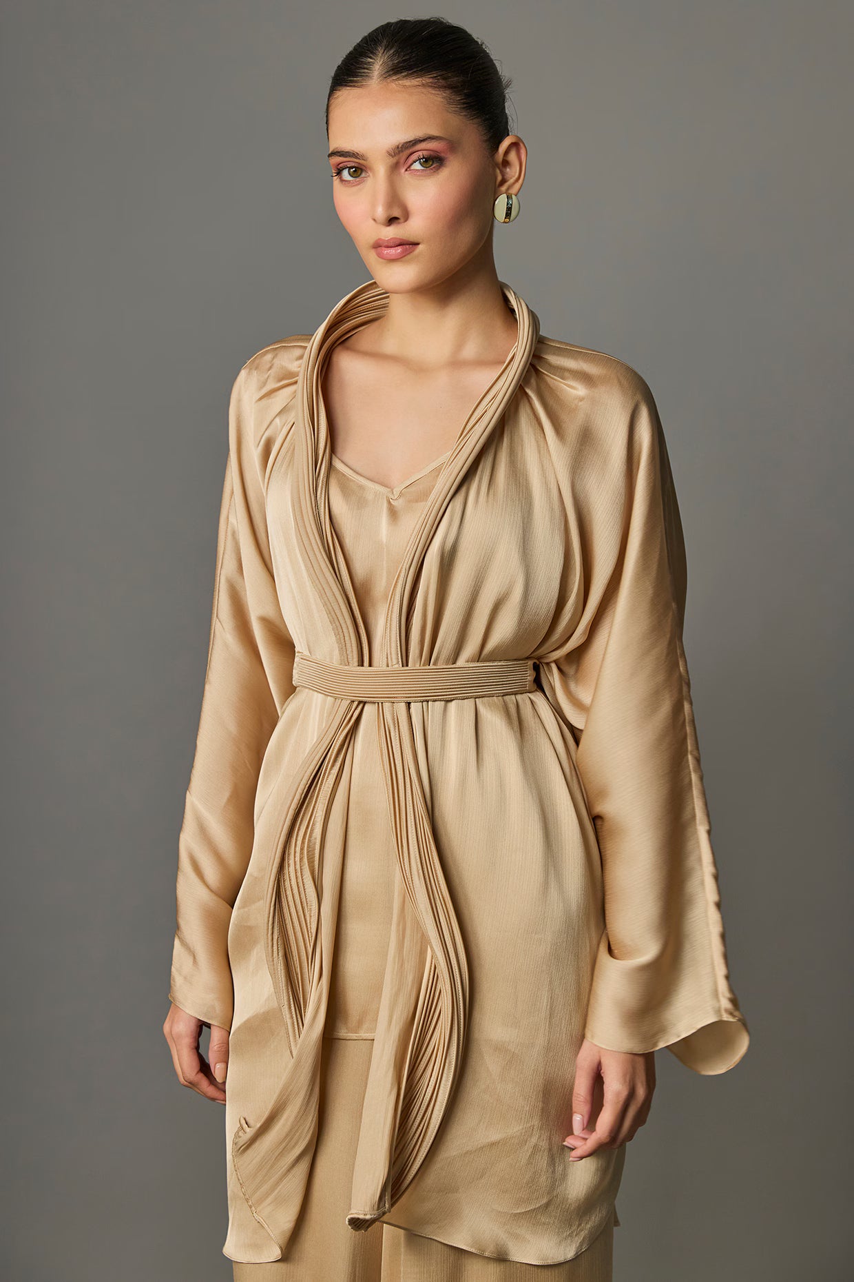 Gold Micro-Pleated Satin Chiffon Cape