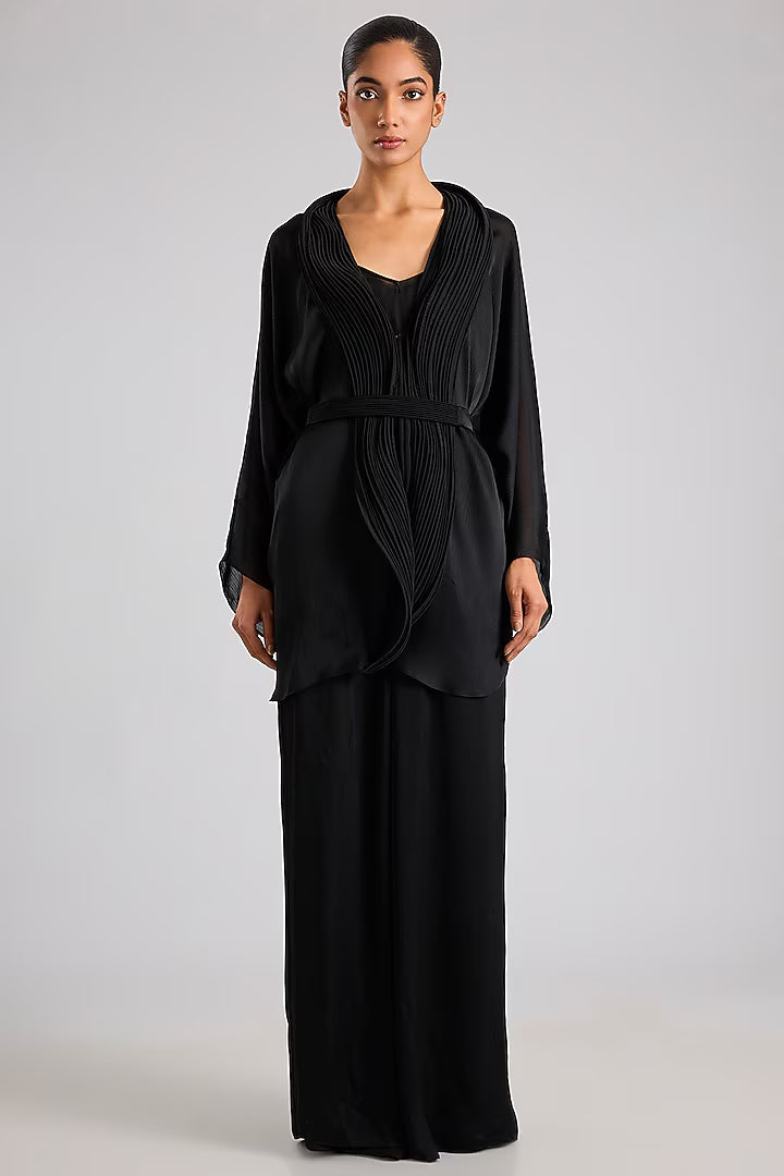Gold Micro-Pleated Satin Chiffon Cape