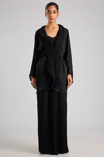 Gold Micro-Pleated Satin Chiffon Cape