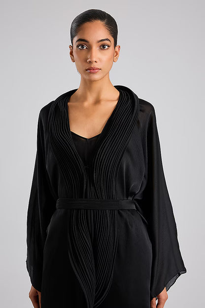 Gold Micro-Pleated Satin Chiffon Cape
