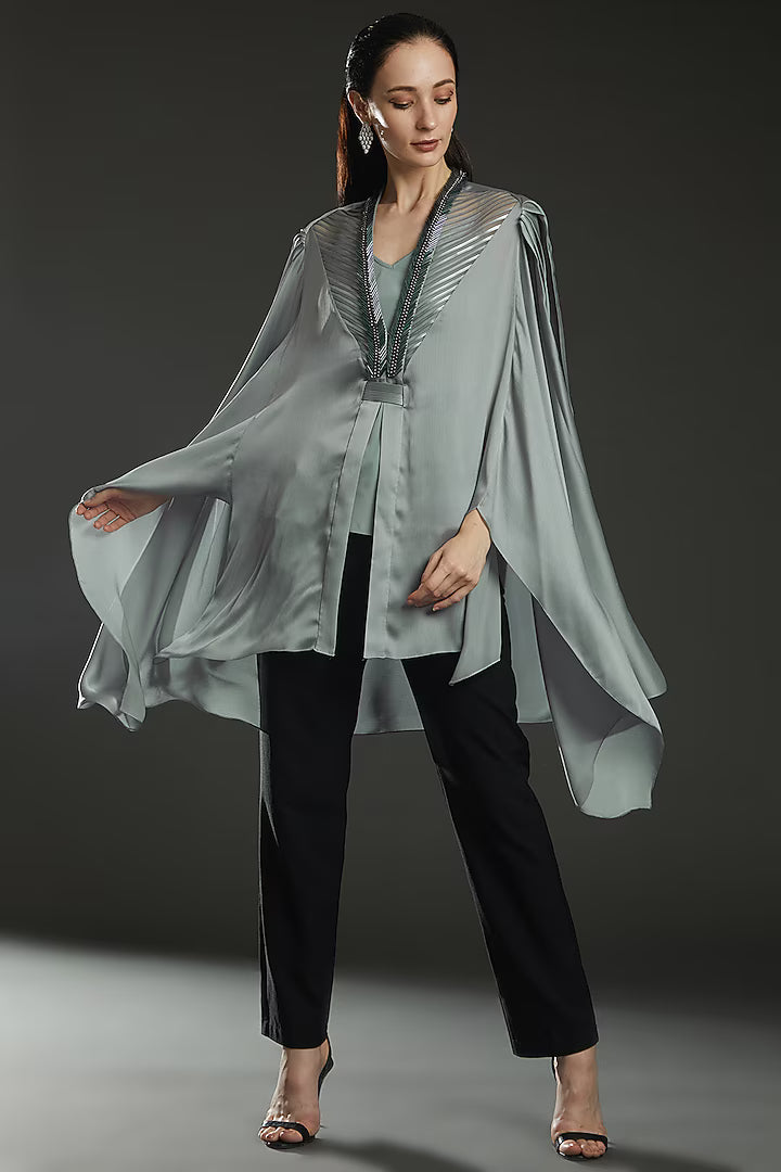 Metallic Structured Cape With Beads