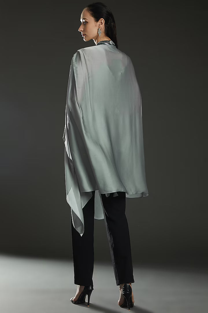 Metallic Structured Cape With Beads
