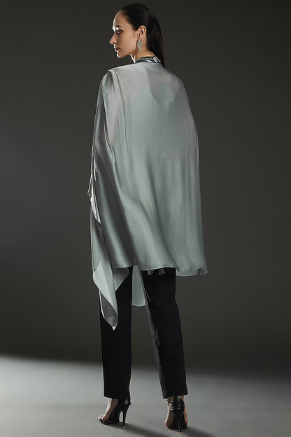 Metallic Structured Cape With Beads