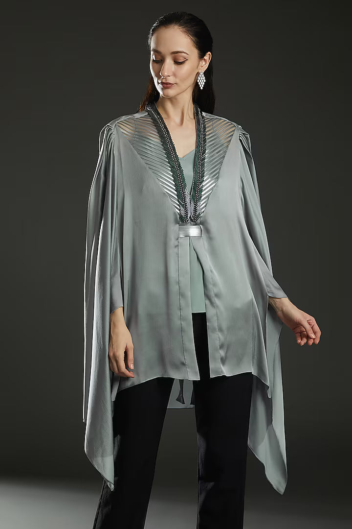 Metallic Structured Cape With Beads