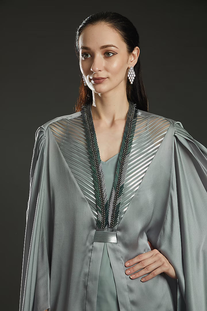 Metallic Structured Cape With Beads
