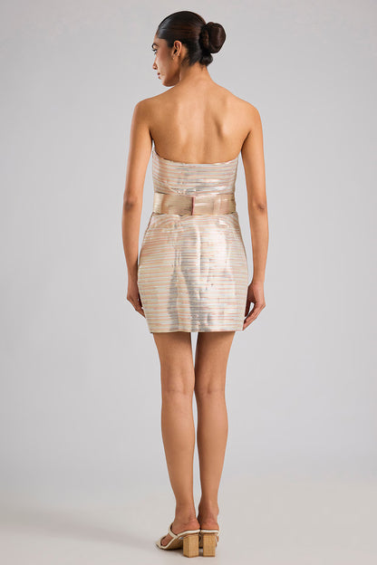 Metallic Striper Mini Dress With Belt