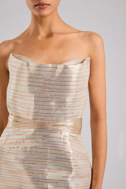 Metallic Striper Mini Dress With Belt