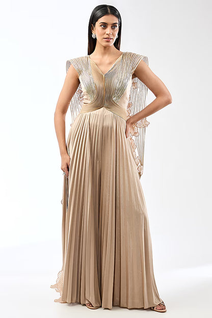 Metallic Coral Plisse Jumpsuit