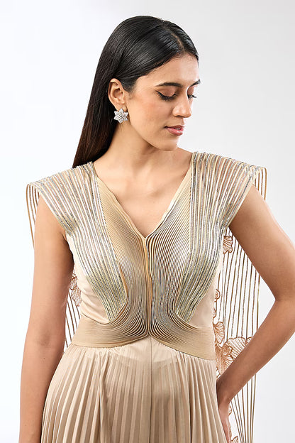 Metallic Coral Plisse Jumpsuit