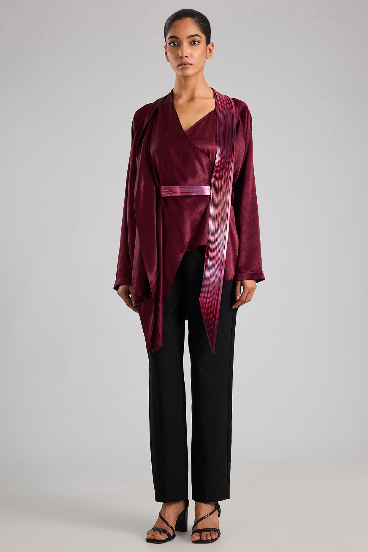 Plum Satin Chiffon Cape
