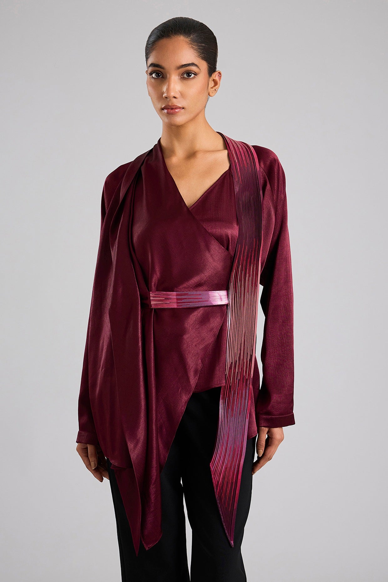 Plum Satin Chiffon Cape