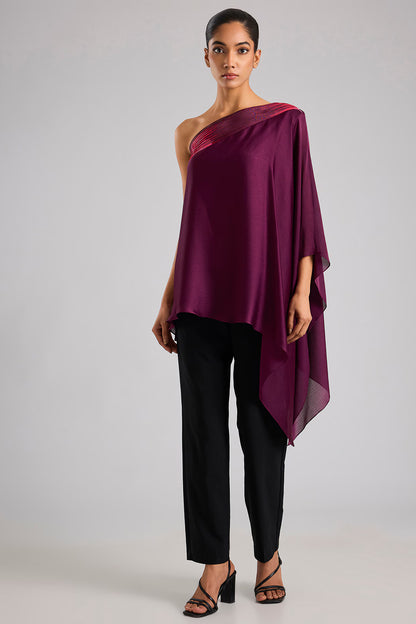 Satin Chiffon One-Shoulder Top