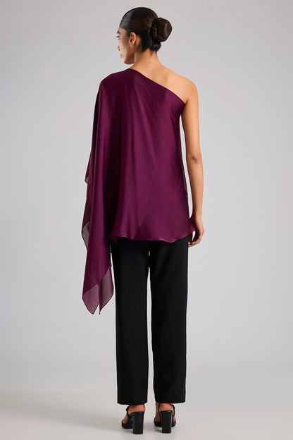 Satin Chiffon One-Shoulder Top