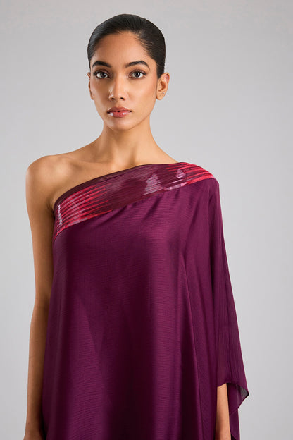 Satin Chiffon One-Shoulder Top