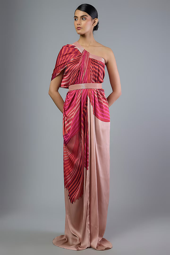 Satin Chiffon Printed Maxi Dress