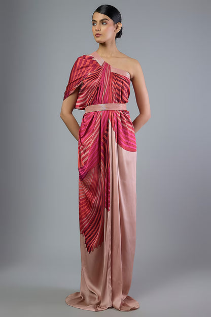 Satin Chiffon Printed Maxi Dress