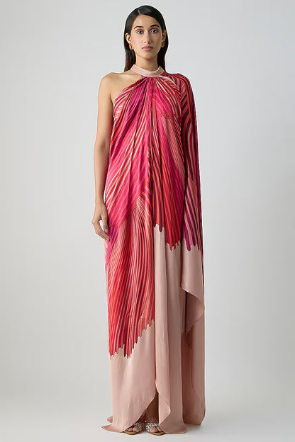 Satin Chiffon Printed Maxi Dress