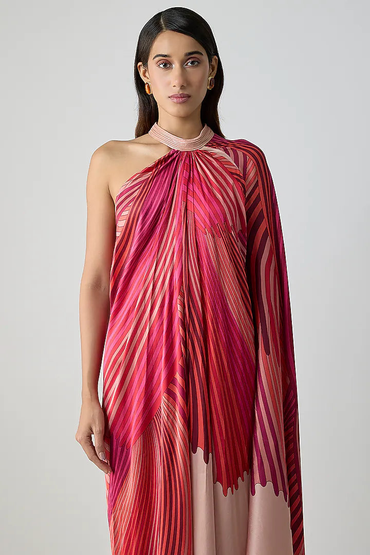 Satin Chiffon Printed Maxi Dress