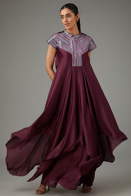 Metallic Polymer & Crepe Chiffon Dress