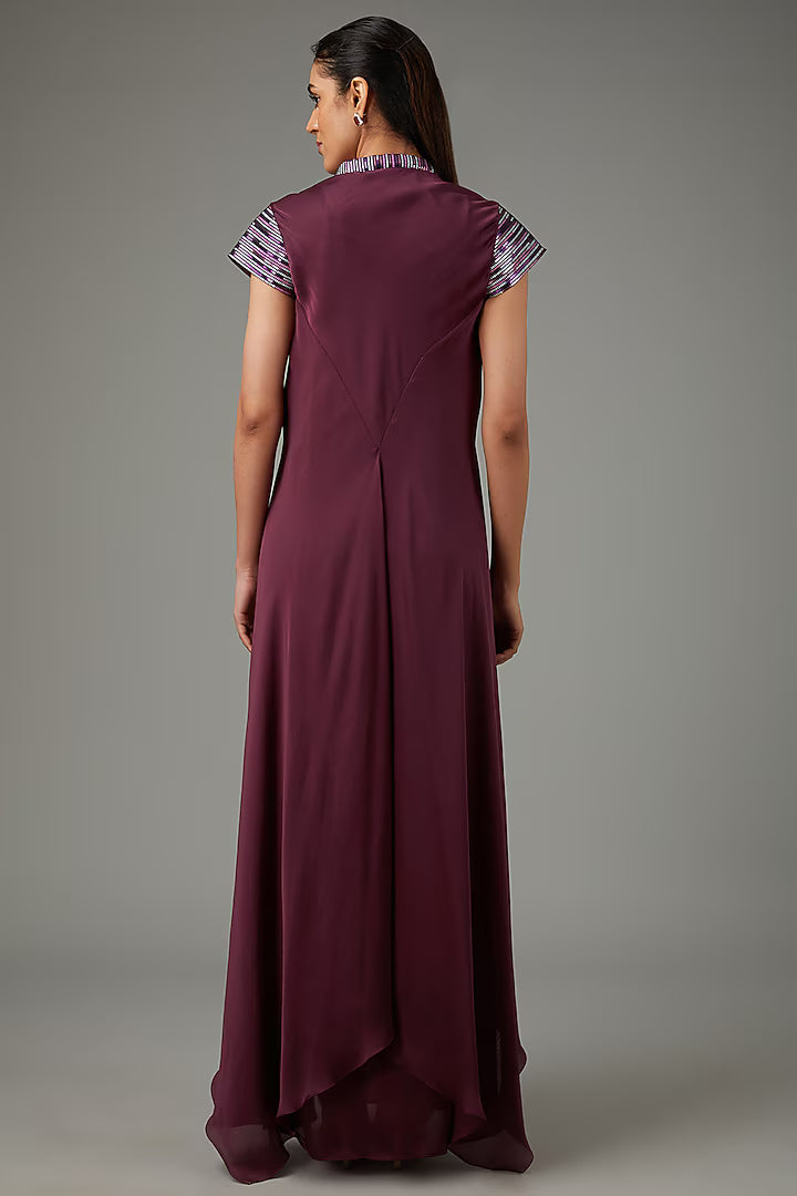 Metallic Polymer & Crepe Chiffon Dress