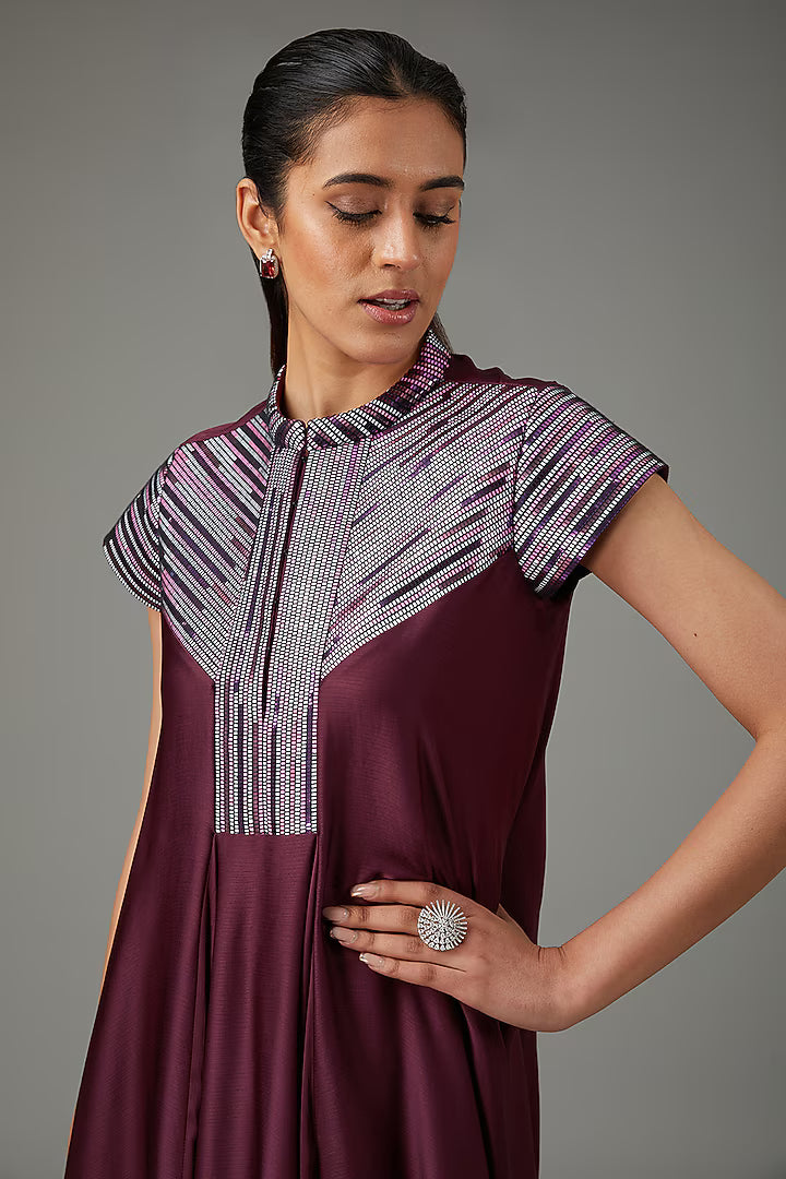 Metallic Polymer & Crepe Chiffon Dress