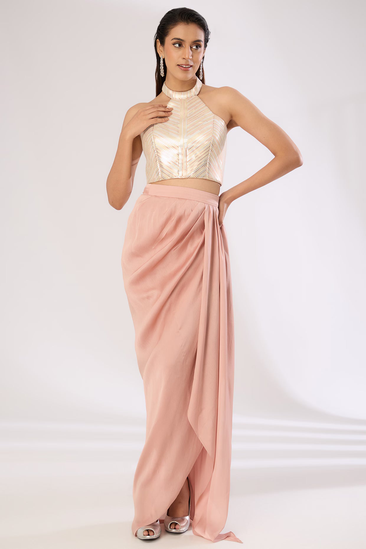 Woven Metallic Bustier And Skirt