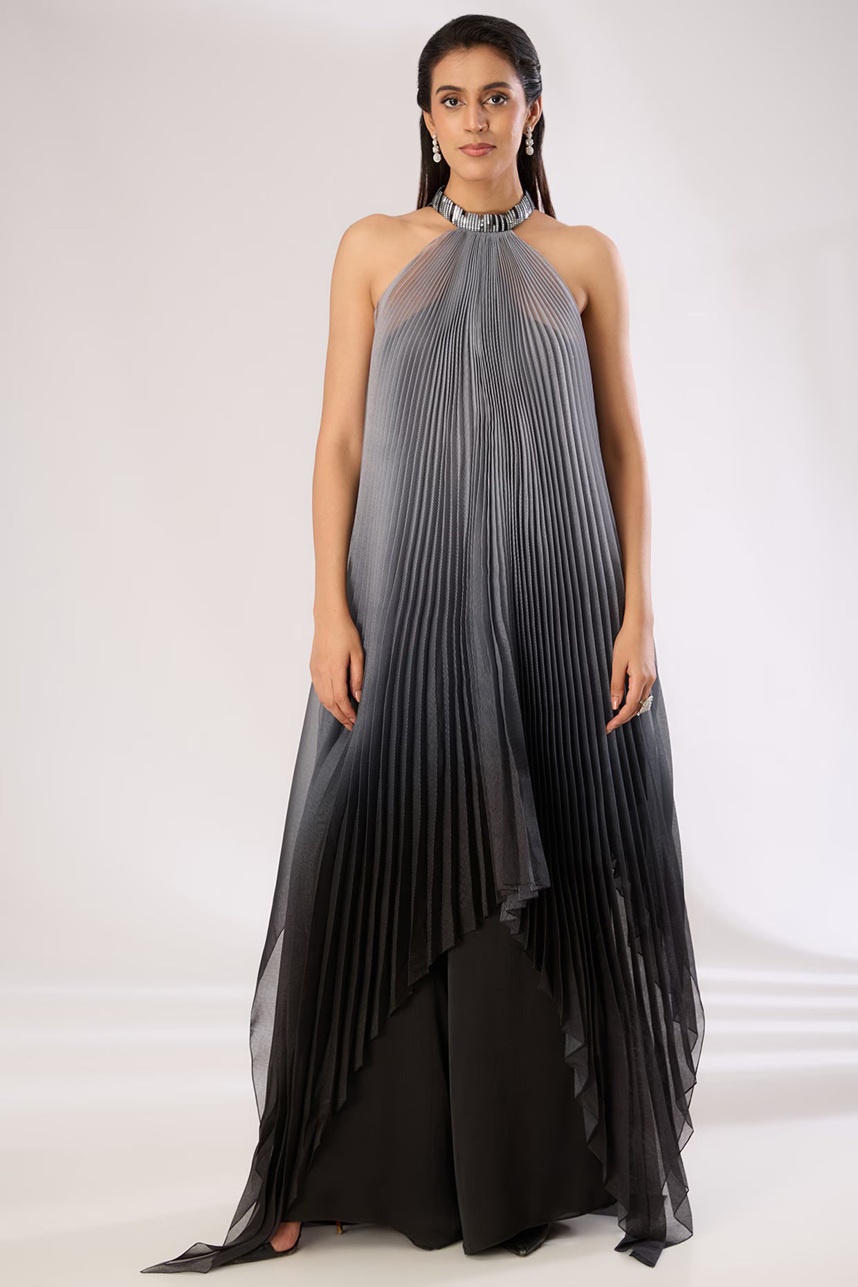 Metallic Polymer & Crepe Chiffon Maxi Dress
