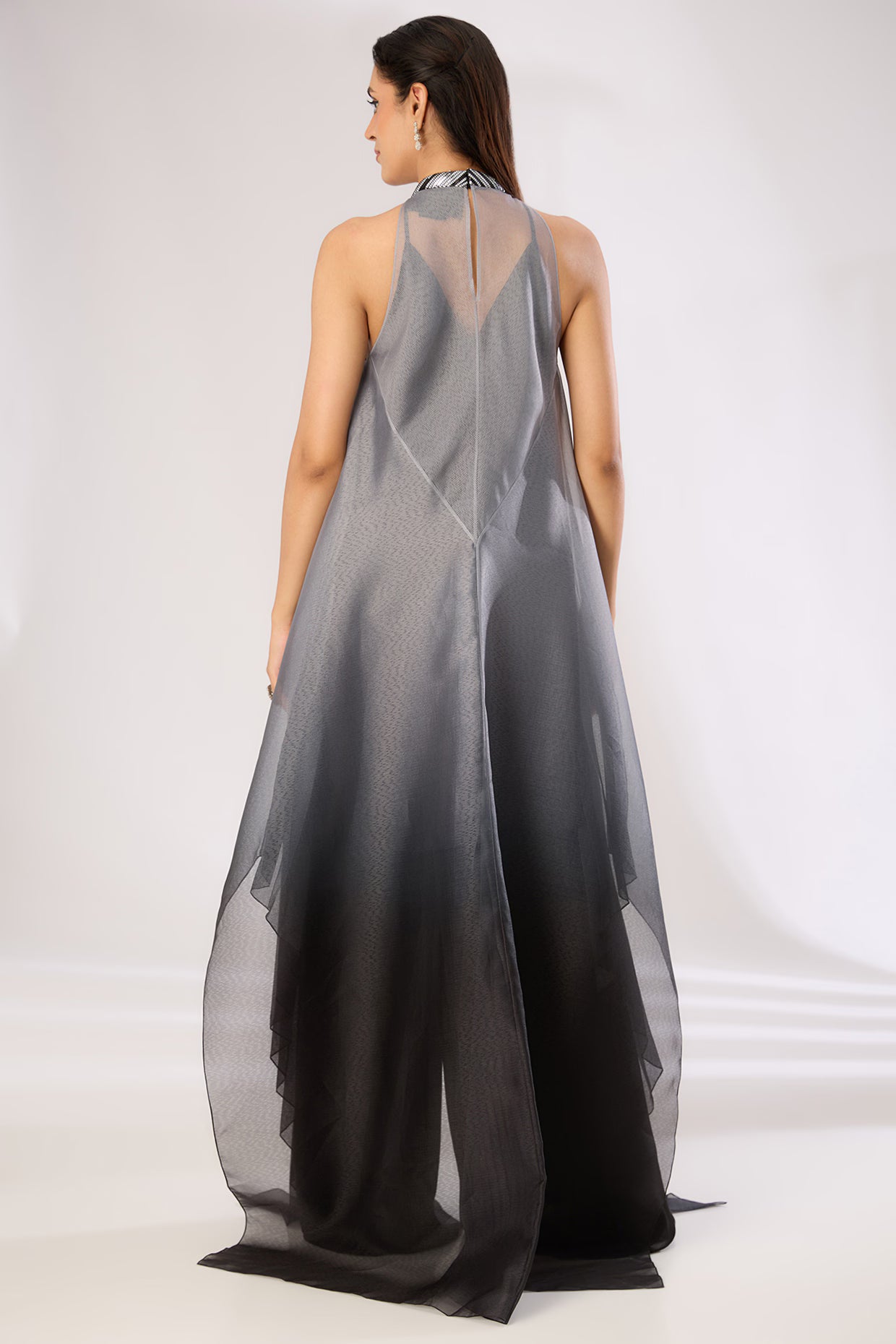 Metallic Polymer & Crepe Chiffon Maxi Dress