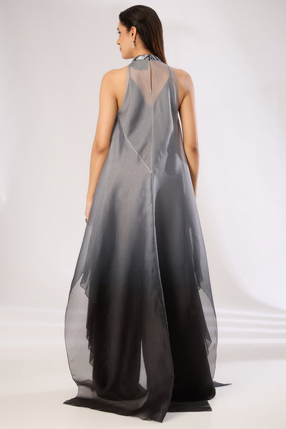 Metallic Polymer & Crepe Chiffon Maxi Dress