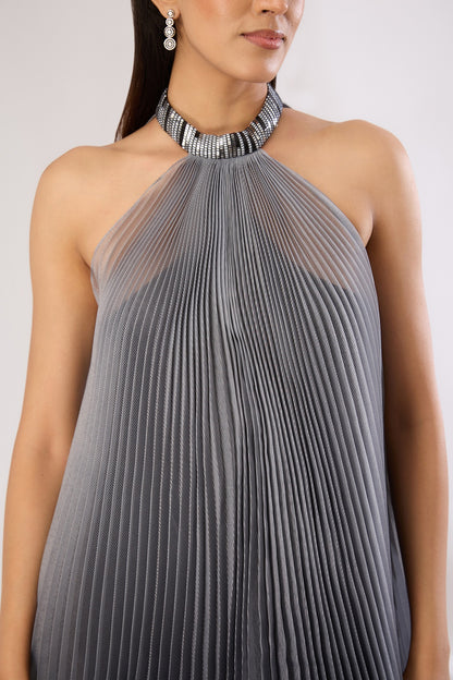 Metallic Polymer & Crepe Chiffon Maxi Dress