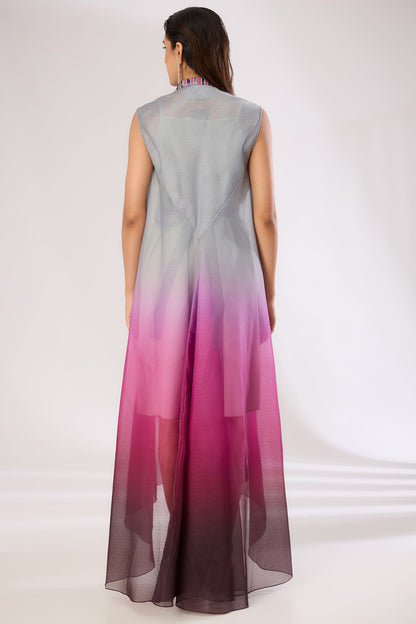 Plum Metallic Polymer & Crepe Chiffon Maxi Dress
