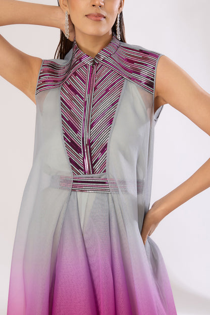 Plum Metallic Polymer & Crepe Chiffon Maxi Dress