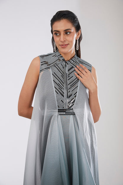 Crepe Chiffon & Metallic Polymer Dress