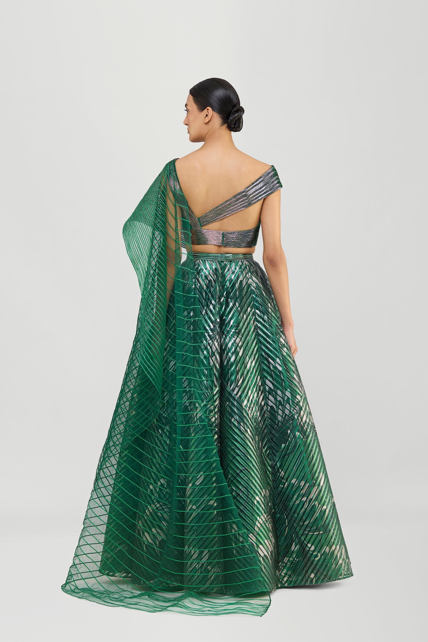 Printed Fluted Tulle Skirt With Off The Shoulder Structured Top
