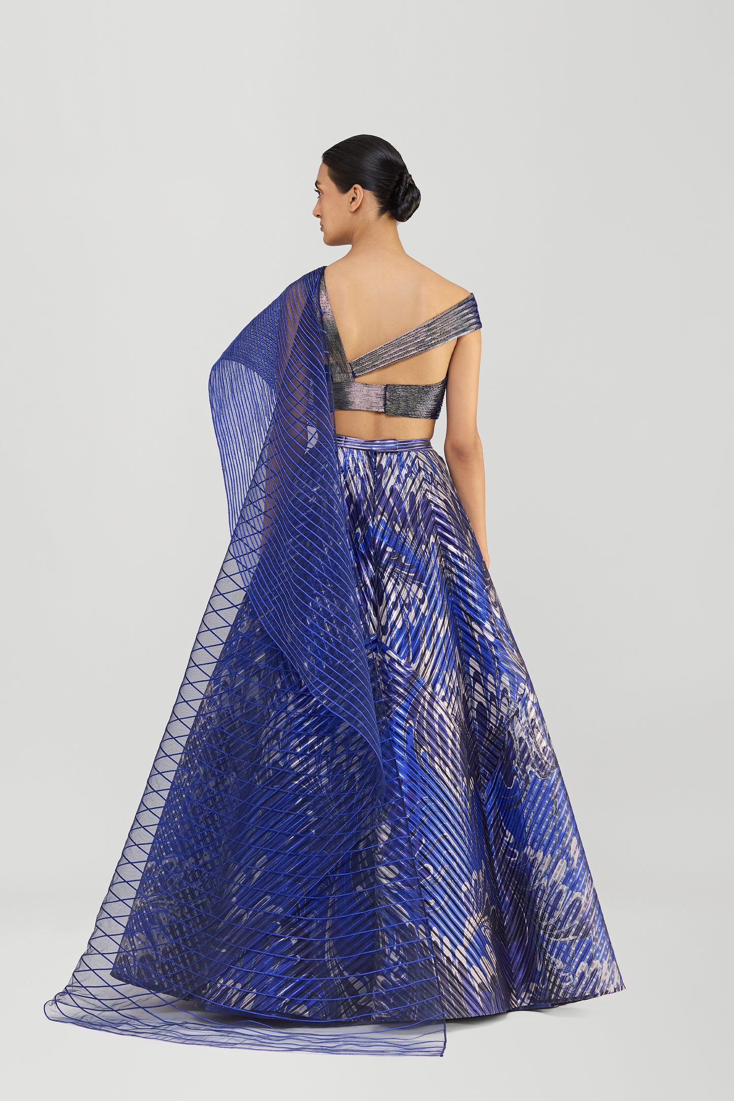 Printed Fluted Tulle Skirt With Off The Shoulder Structured Top