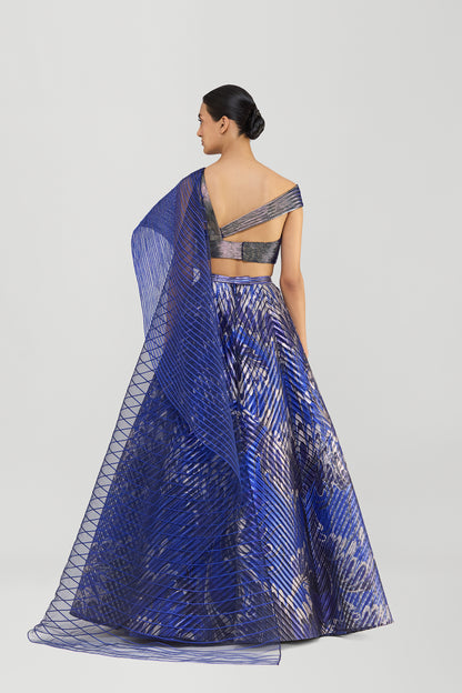 Printed Fluted Tulle Skirt With Off The Shoulder Structured Top