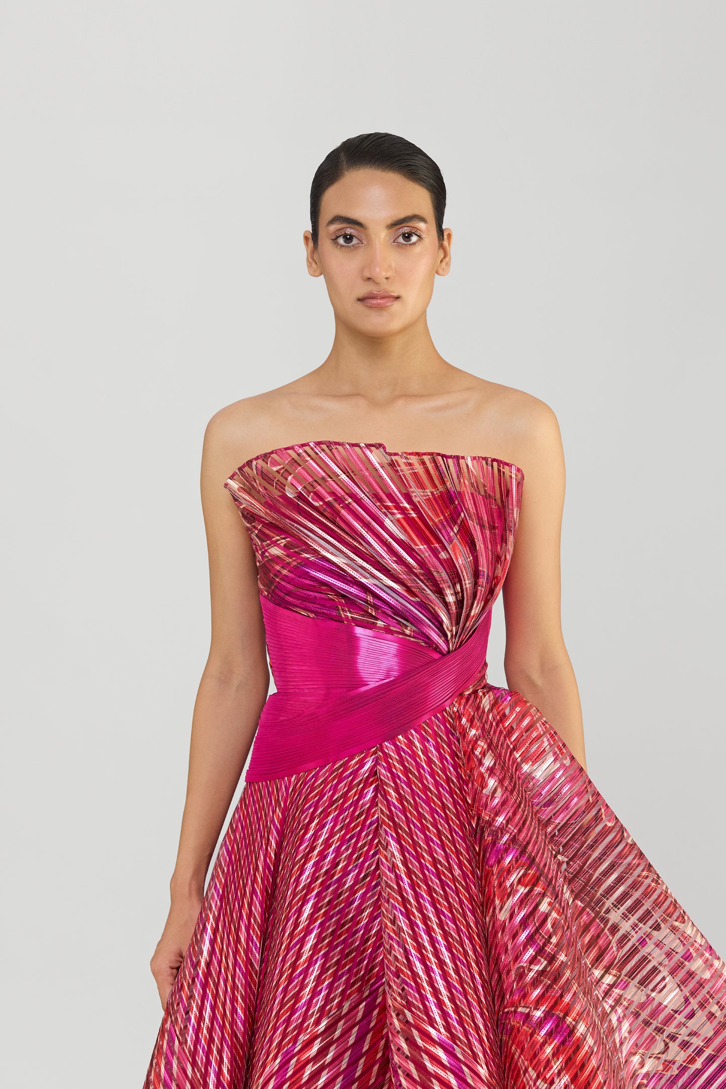 Moulded Off The Shoulder Printed Flared Gown