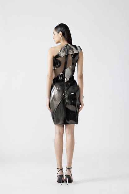 Moulded Metallic Draped Dress