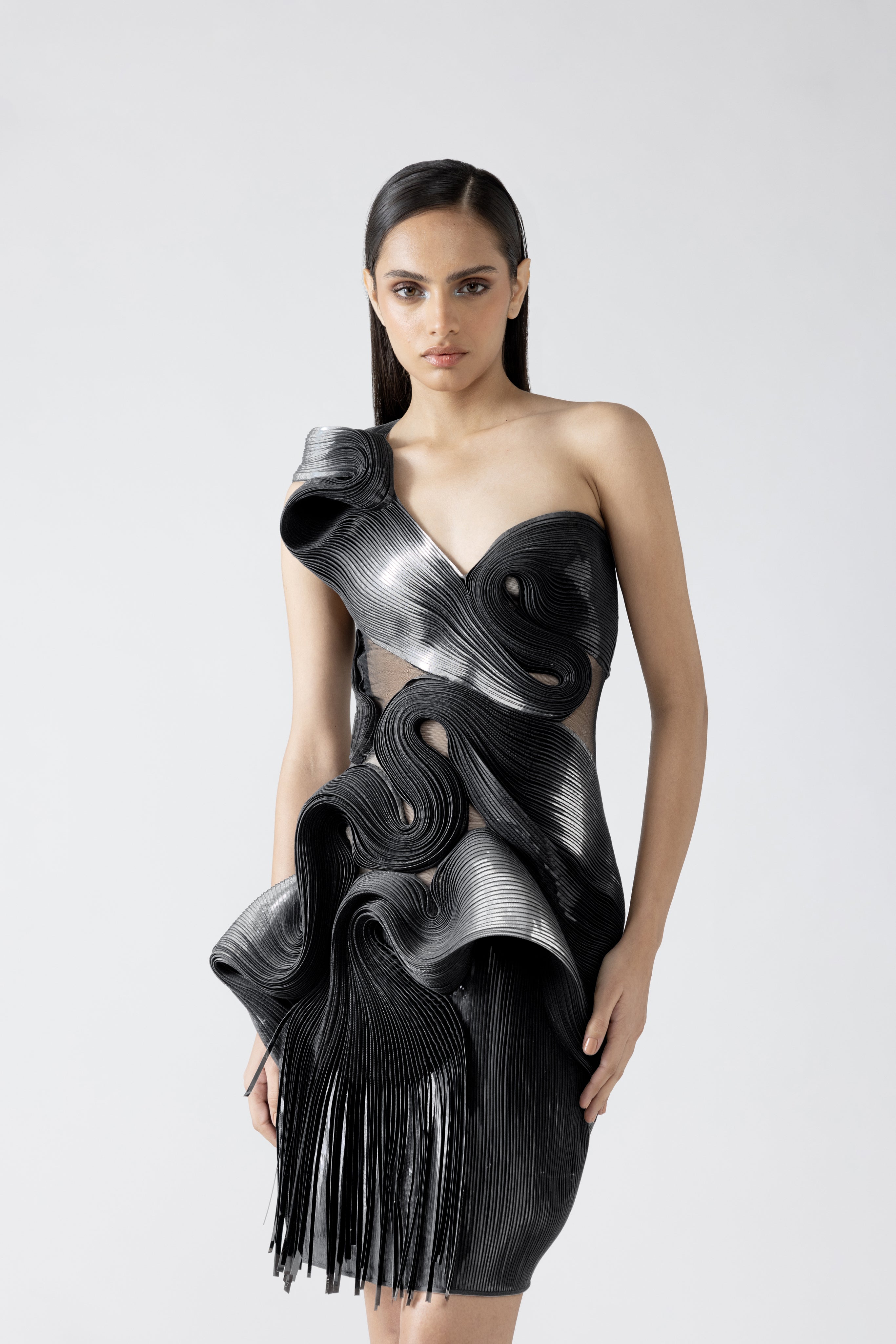 Moulded Metallic Draped Dress