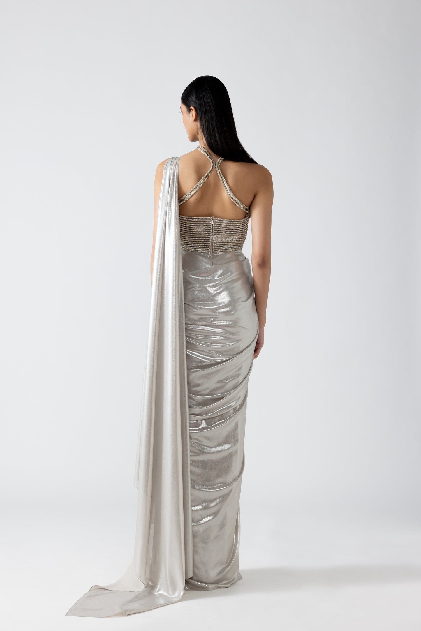 Moulded Crystalvein Draped Saree