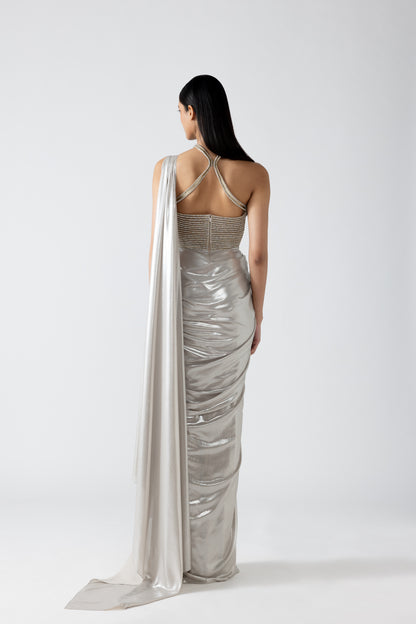Moulded Crystalvein Draped Saree