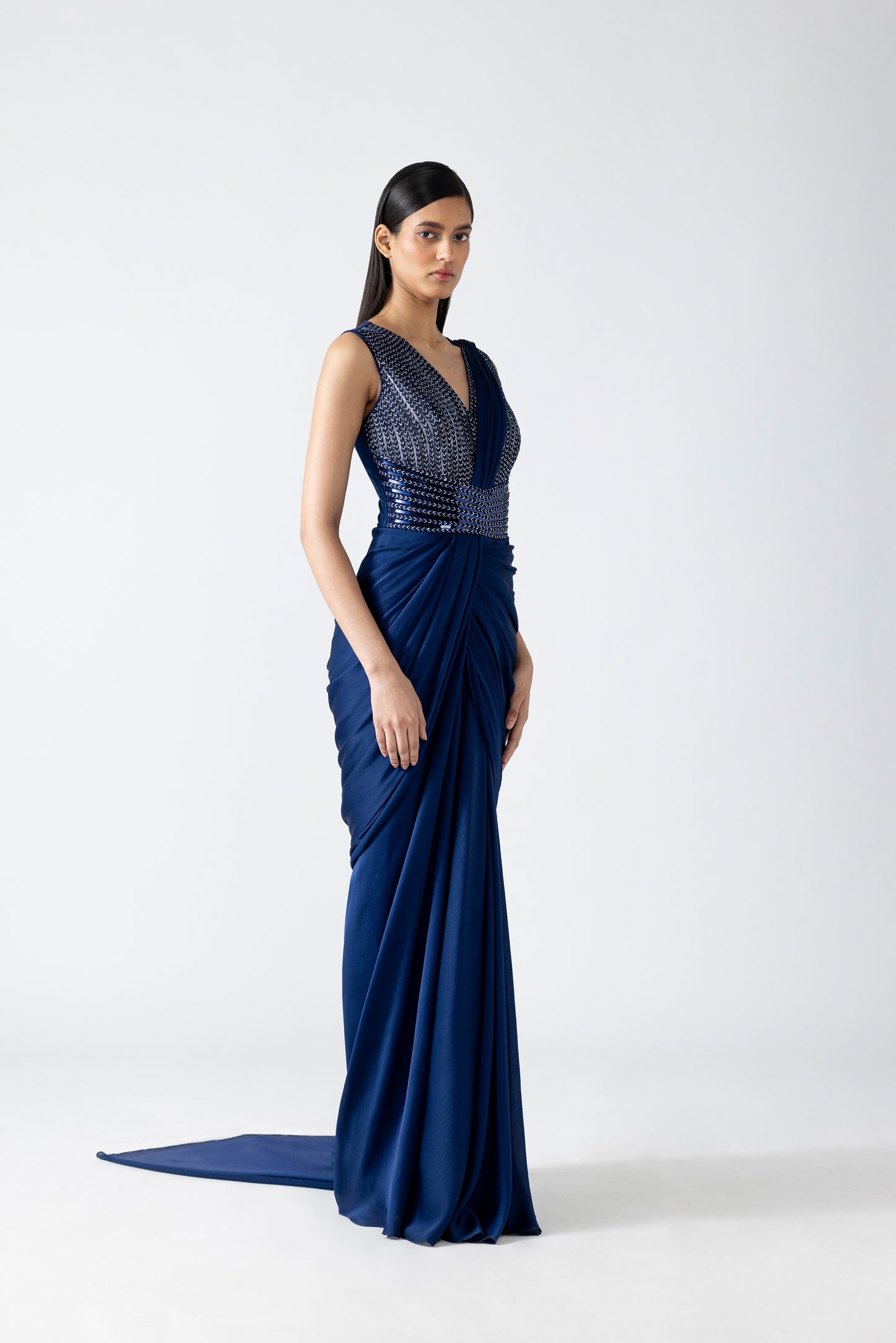 Moulded Metallic Draped Gown