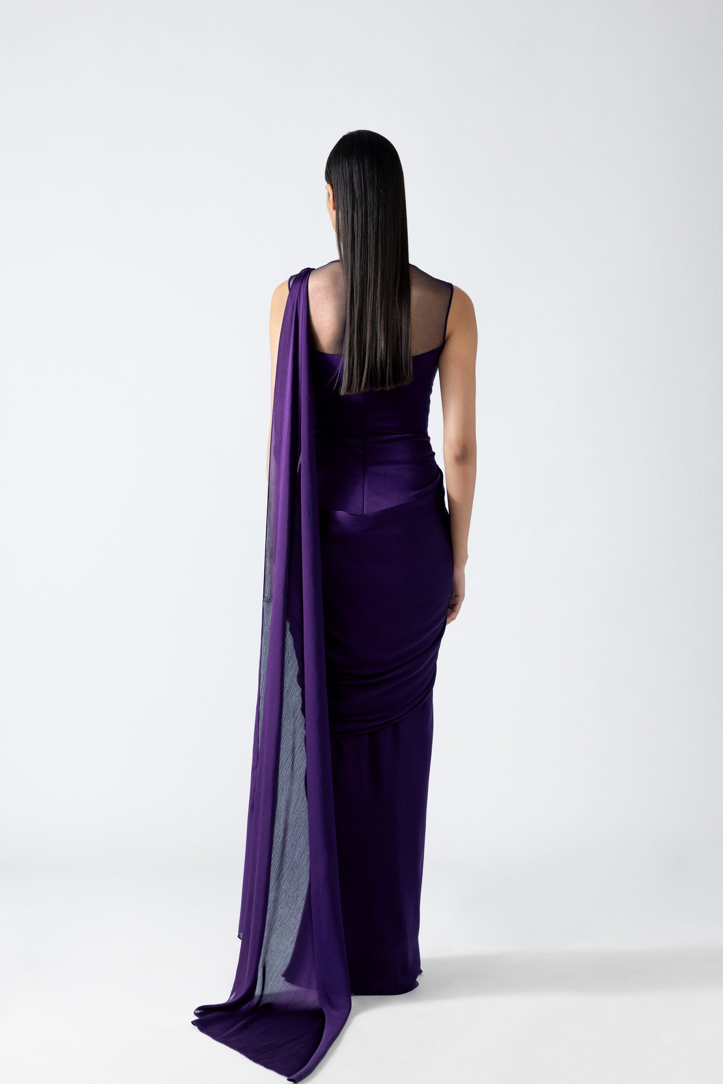 Moulded Metallic Draped Gown