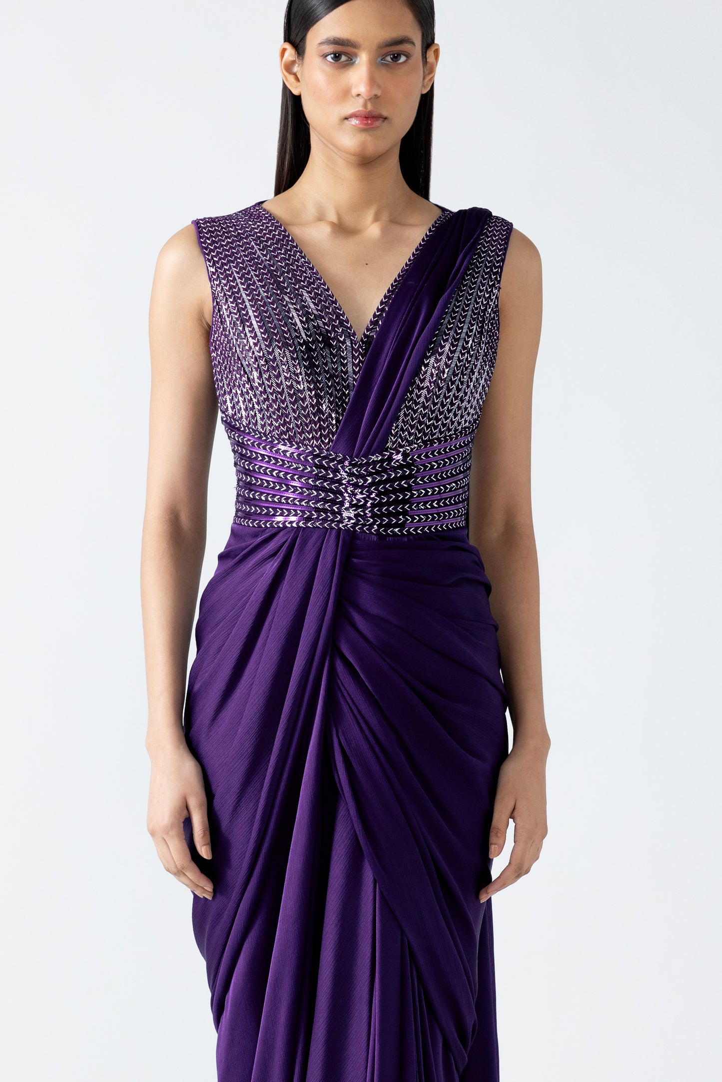 Moulded Metallic Draped Gown