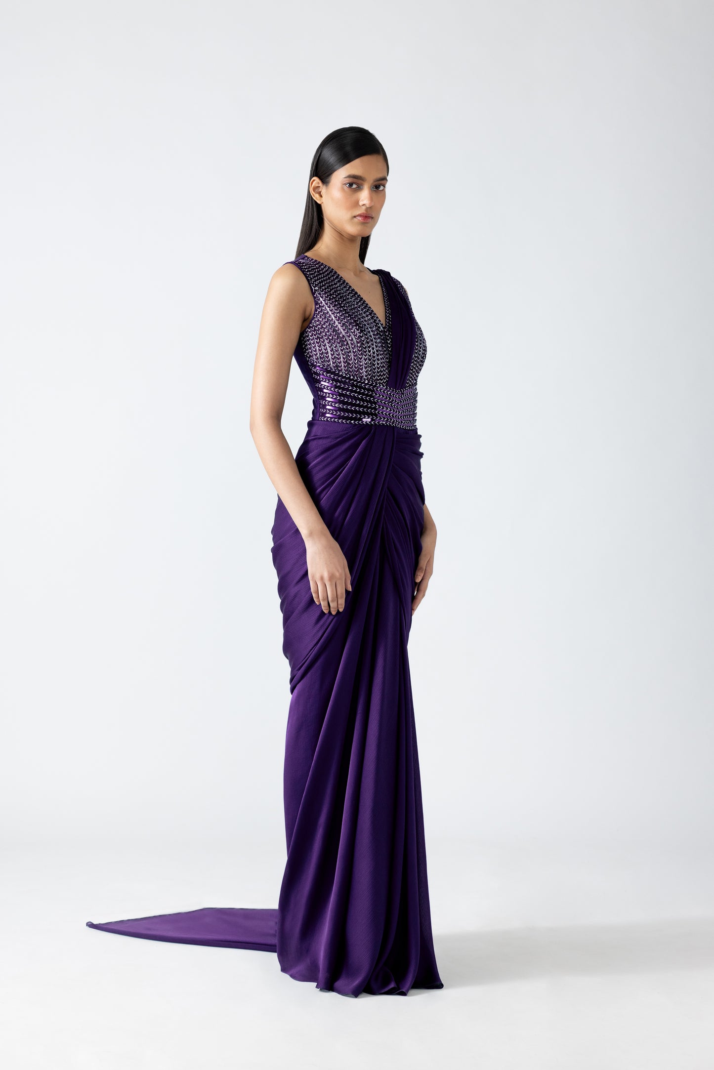Moulded Metallic Draped Gown